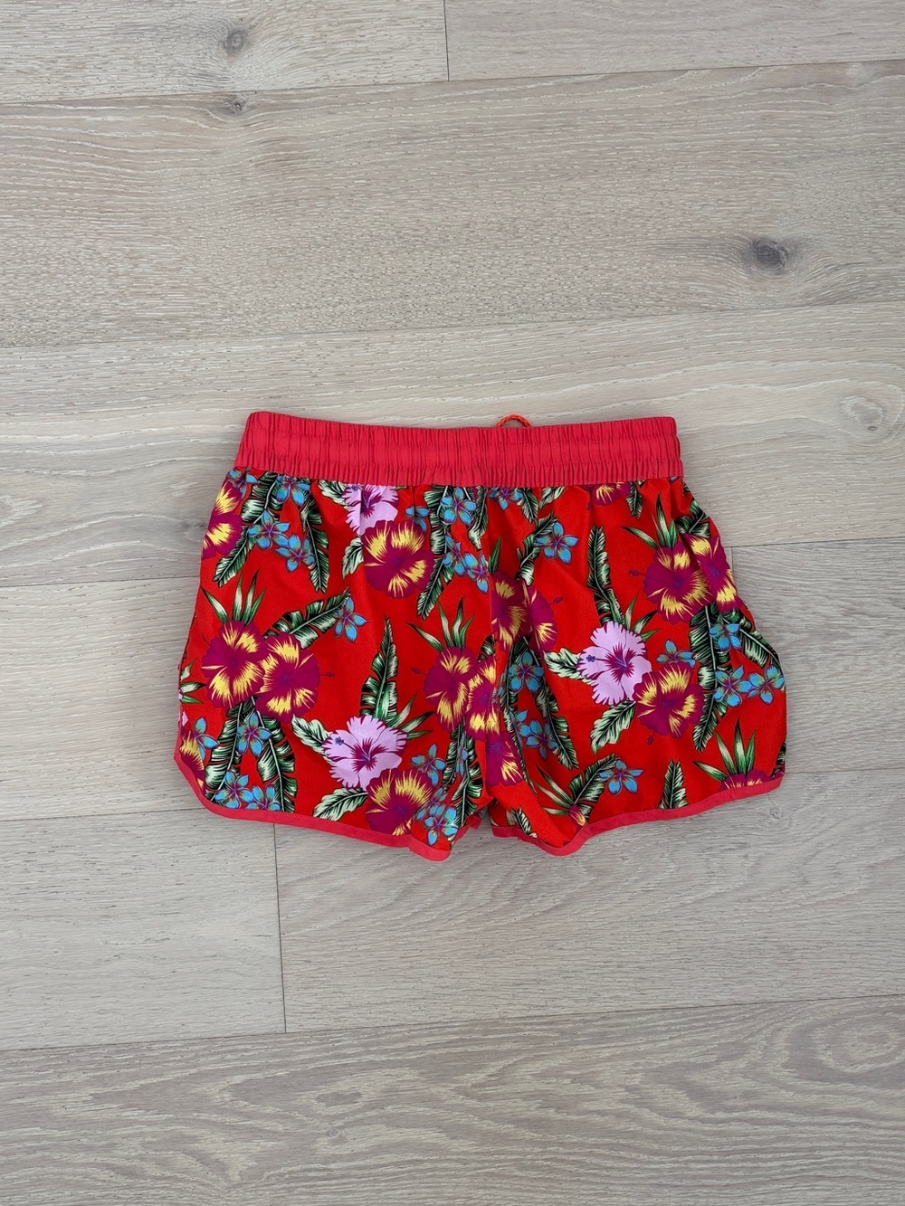 Women's Red Floral Swim Shorts Bottom Drawstring Elastic Waist 1XL (run small) - Picture 3 of 5